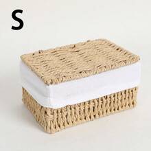 Juego de 3 cestas de almacenamiento con tapa, estilo bohemio tejidas a mano (S+M+L), cestas tejidas rústicas para baño, escritorio, sala de estar, dormitorio, cocina, contenedores organizadores versátiles, cesta de regalo ideal - Caqui - Ver 9