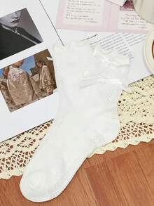 1/3 Đôi tất dài đến bắp chân kiểu Lolita mới mùa xuân/hè, dễ thương, hình trái tim rỗng và nơ. - Nhiều màu - Xem 12