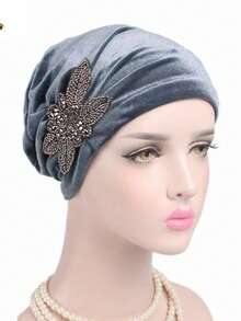 3pcs Beaded Flower Headscarf Accessories, Pleated Turban Hat, Cap, Breathable Washable Daily Headwear, Mother's Day Gift, Holiday, Festival - Color - View 6
