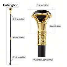 Local Delivery -Elegant Vintage Cosplay Walking Cane Black Diamond Design Golden Walking Stick 36.61 Inch Party Costume Prop For Gentlemen - màu đen - Xem 4