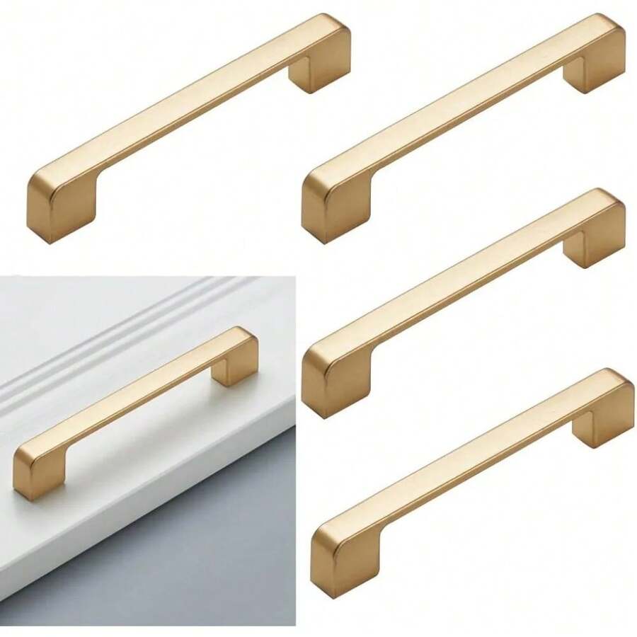 Bộ 5 tay nắm tủ bếp màu vàng mờ tối giản, tay nắm ngăn kéo tủ bếp bằng hợp kim nhôm nguyên khối, phụ kiện nội thất kèm ốc vít. - Vàng - Xem 1