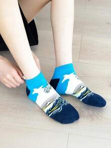 1/3/5 Pairs Random Men's Colorful Geometric Plaid Pattern Comfortable Casual Socks, Suitable For Spring/Summer Outings - Multicolor - View 4