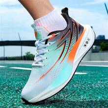 2026新款男士透气休闲徒步鞋，带缓冲的舒适网球鞋，厚实柔软的鞋底（手工绘制，表面不规则） - 灰桔 - 查看 5