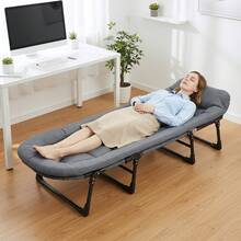 Transat pliant Sour Lemon, lit de camping, lit d'appoint, chaise longue pliante, réglable sur 6 positions, fauteuil inclinable par gravité, supportant jusqu'à 200 kg, avec matelas, poche latérale et appui-tête. Idéal pour le camping en extérieur et en intérieur, sur balcon, au bord de la piscine, sur la terrasse ou au bureau. - Gris - Voir 13