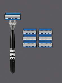 Dao cạo râu nam cao cấp 6 lớp, vật dụng thiết yếu khi đi du lịch, tay cầm công thái học chống trượt, lưỡi dao thép không gỉ bền bỉ, cạo mượt mà, cạo sát, không gây kích ứng, cạo chính xác, dụng cụ tỉa râu thiết yếu, dễ dàng vệ sinh. - 1 cán + 12 lưỡi - Xem 10