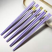 Jokipvy 5 đôi đũa ăn sushi màu tím mới, đũa nhựa tái sử dụng, bộ dao nĩa kiểu Trung Quốc, thích hợp cho trường học, nhà bếp, nhà hàng, tiệc tùng. - Xem 12