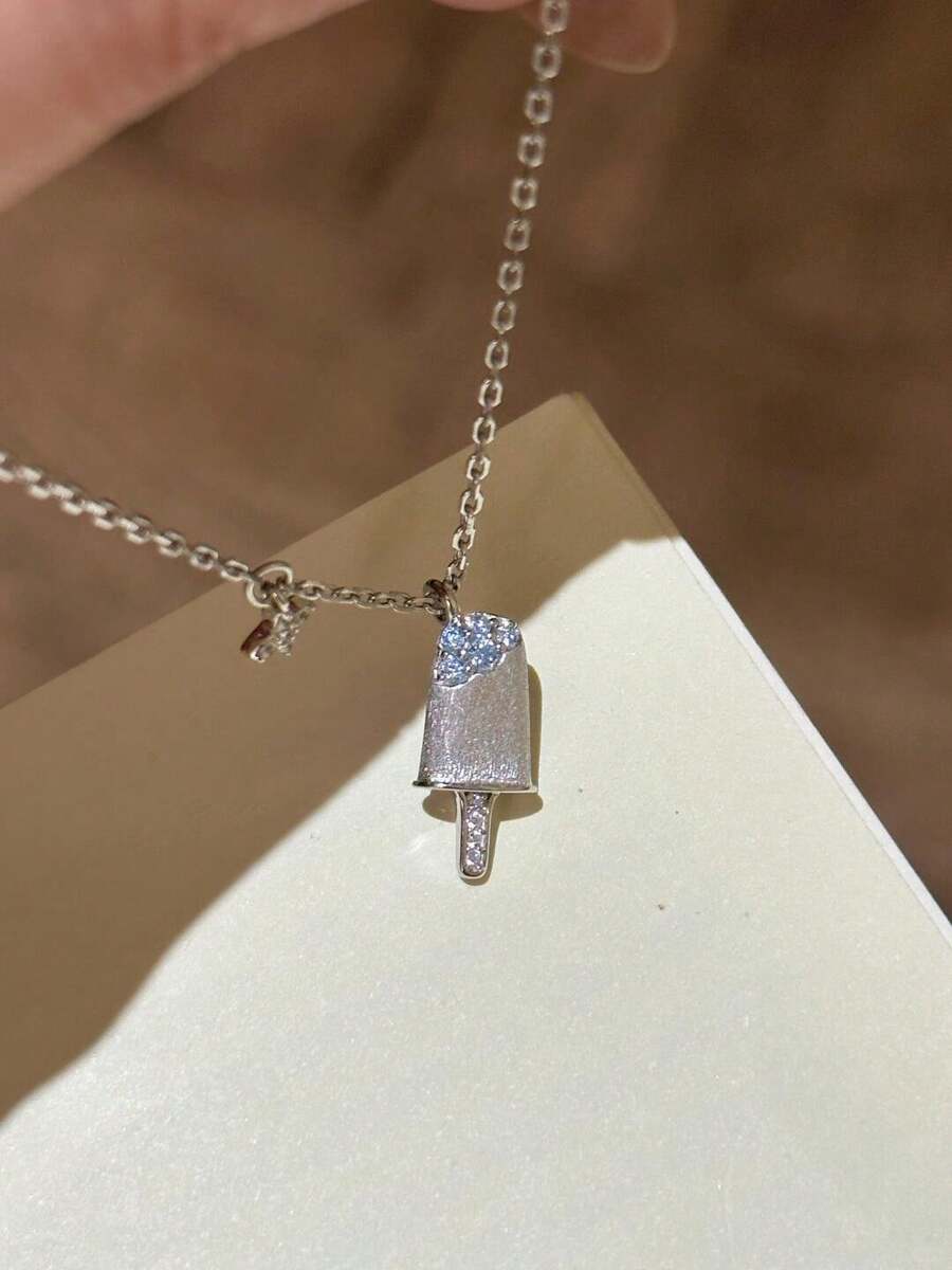 Dây chuyền hình que kem có họa tiết, dây chuyền choker hình học tối giản dành cho nữ. - Bạc - Xem 1