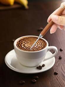 Caneta de Arte de Latte de Luxo, Caneta de Arte de Latte com Cabo de Pau-rosa, Ferramenta de Arte de Latte Esculpida, Caneta de Arte de Café de Aço Inoxidável com Cabo de Madeira, Ferramenta de Caneta de Arte de Latte para Cappuccino, Espresso, Decoração e Escultura de Café, Ferramenta Reutilizável de Decoração de Bebidas para Cafés, Casa, Escritório, Amantes de Café, Presente de Feriado, Suprimentos de Barista - Multicolorido - Visão 8