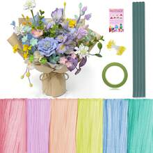 472 Pipe Cleaners Flowers Set, Mixed Colors Chenille Stems Bulk With Floral Wires, Gardening Tape, Stamen,Tutorial Card For DIY Flower Making Kit, Gift Idea For Mother's Day(Pink, Green, Yellow) - Multicolor - View 3