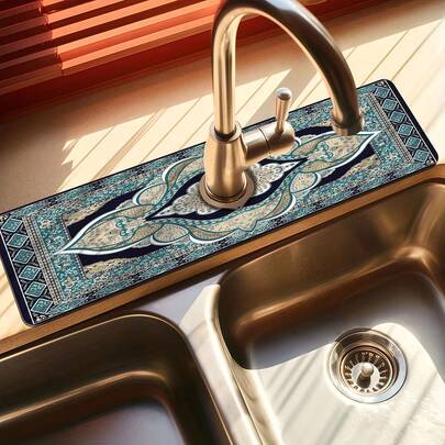 1pc Persian Carpet Style Sink Mat, Dish Drying Mat, Absorbent Mat, Suitable For Home Decor And Gifts