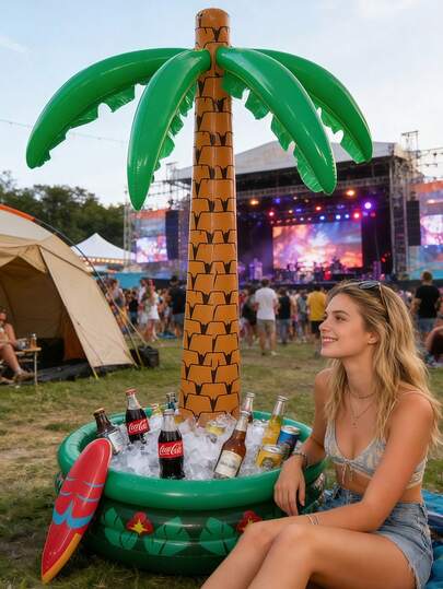 1 Pc Inflatable Palm Tree-Shaped Ice Bucket, Coconut Tree-Shaped Beer Ice Bucket, Inflatable Beer-Shaped Ice Bucket, Cactus Ice Bucket, Beach-Themed Decorations, Pool Party Decorations, Durable Pvc Material, Hawaiian-Themed Birthday Party Supplies, Tropical Ocean Jungle Summer Outdoor Beverage Ice Bucket, Beach Essentials, Beach Accessories, Pool Floats.