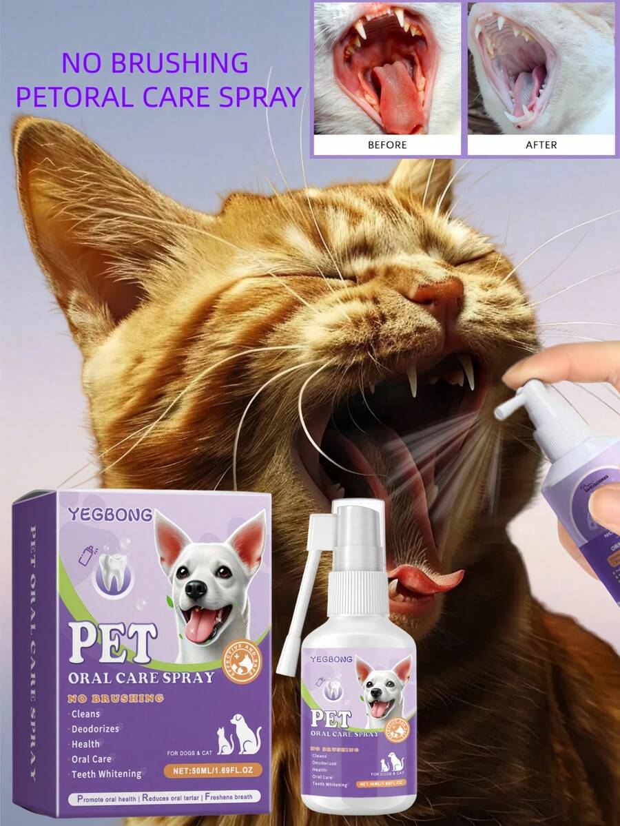 Xịt vệ sinh răng miệng Yegbong cho thú cưng, gel làm sạch và làm trắng răng cho mèo và chó, xịt thơm miệng.