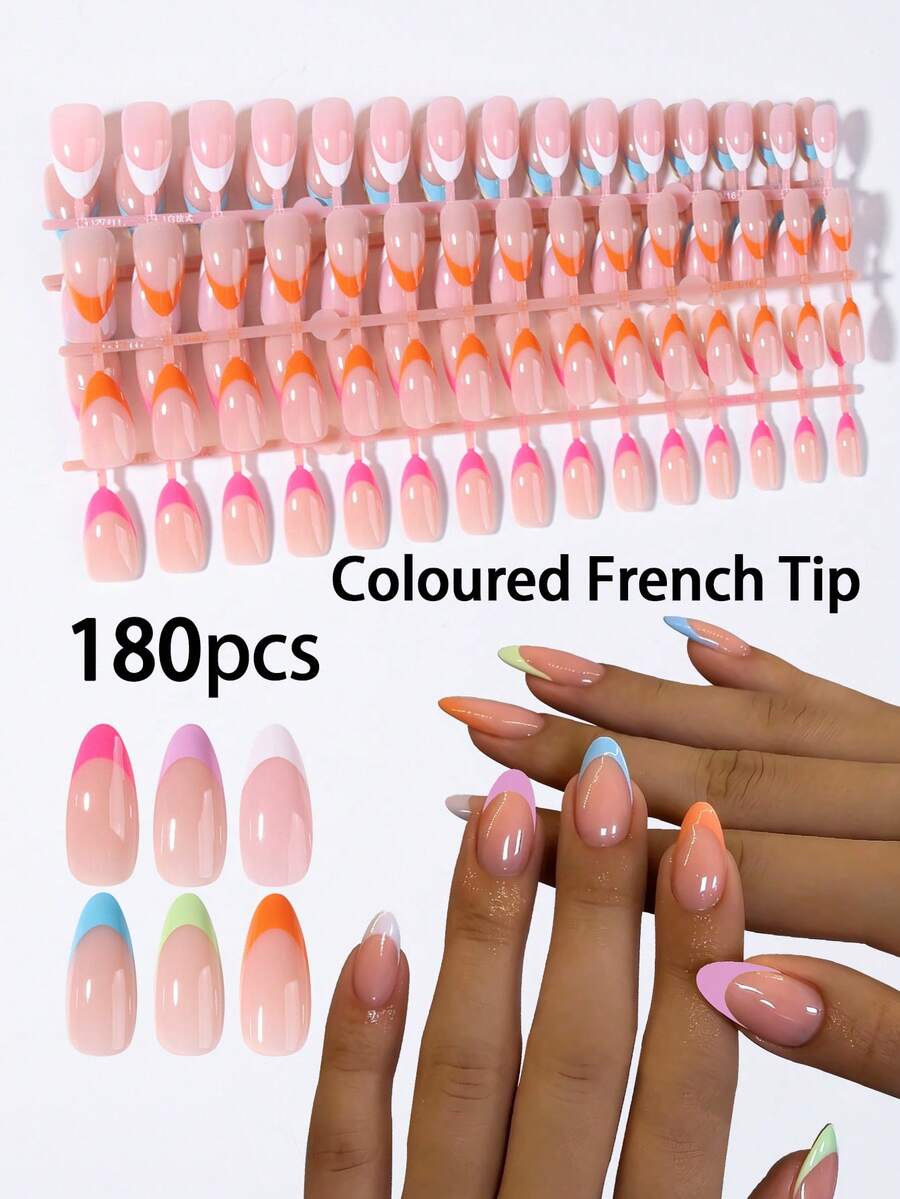 180 miếng (6 màu) móng giả kiểu Pháp hình hạnh nhân, thiết kế tối giản, bộ móng giả acrylic hình hạnh nhân dài vừa vặn hoàn hảo, bao gồm: 1 lọ gel dẻo và 1 dũa móng, móng kiểu Pháp màu hồng, móng kiểu Pháp màu xanh dương, móng kiểu Pháp màu cam, móng kiểu Pháp màu xanh lá cây. - Nhiều màu - Xem 1