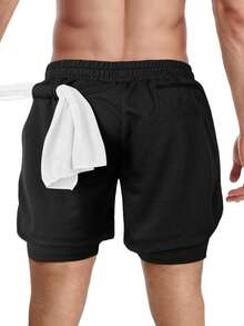 2pcs Men's 2-In-1 Performance Shorts - Quick-Dry Breathable Mesh Training Shorts With Built-In Compression Liner & Secure Phone Pocket - Black - View 3