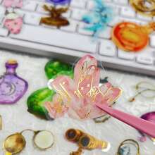 50Pcs Transparent Wizard Sticker Golden Foil Aesthetic Stickers Craft Supplies PET Vinyl Sticker - Multicolor - View 7