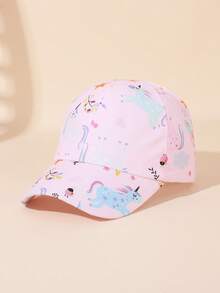1 pieza Gorra de béisbol de protección solar de moda casual de unicolor con coleta alta para niños - Unicornio rosa - Ver 4
