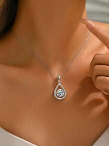 Mặt dây chuyền hình giọt nước bằng bạc S925 đính đá Moissanite, thích hợp làm quà cầu hôn, kỷ niệm, quà Valentine cho người yêu, phong cách tối giản đeo hàng ngày. - trắng - Xem 4