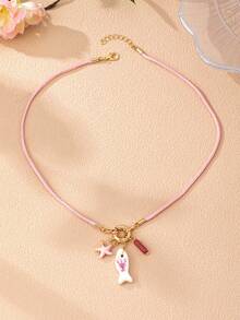 Juego de 3 collares superpuestos con perla, colgante de pez y estrella de mar, joyería bohemia linda para mujeres, collar bohemio para uso diario y vacaciones - Multicolor - Ver 9