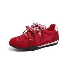 CAMEL CROWN Giày thể thao nữ mùa xuân phong cách retro Đức, đế dày, giày sneaker thường ngày đa năng. - Đỏ - Xem 4