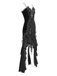 Gothic Velvet Lace Mermaid Maxi Dress, Rose Tassel Cross Formal Gown - Black - View 6