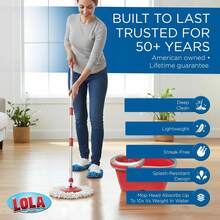 Revolution Deluxe Spin Mop & Bucket, W/ 3 Microfiber Washable Heads, 1 Pair Microfiber Mop Slippers, Fast Dry, Deep Clean Floors & Hands-Free Wringer, Easy Spin Dry, No Exhaustive Foot Pedal, LOLA - 1 - 查看 5