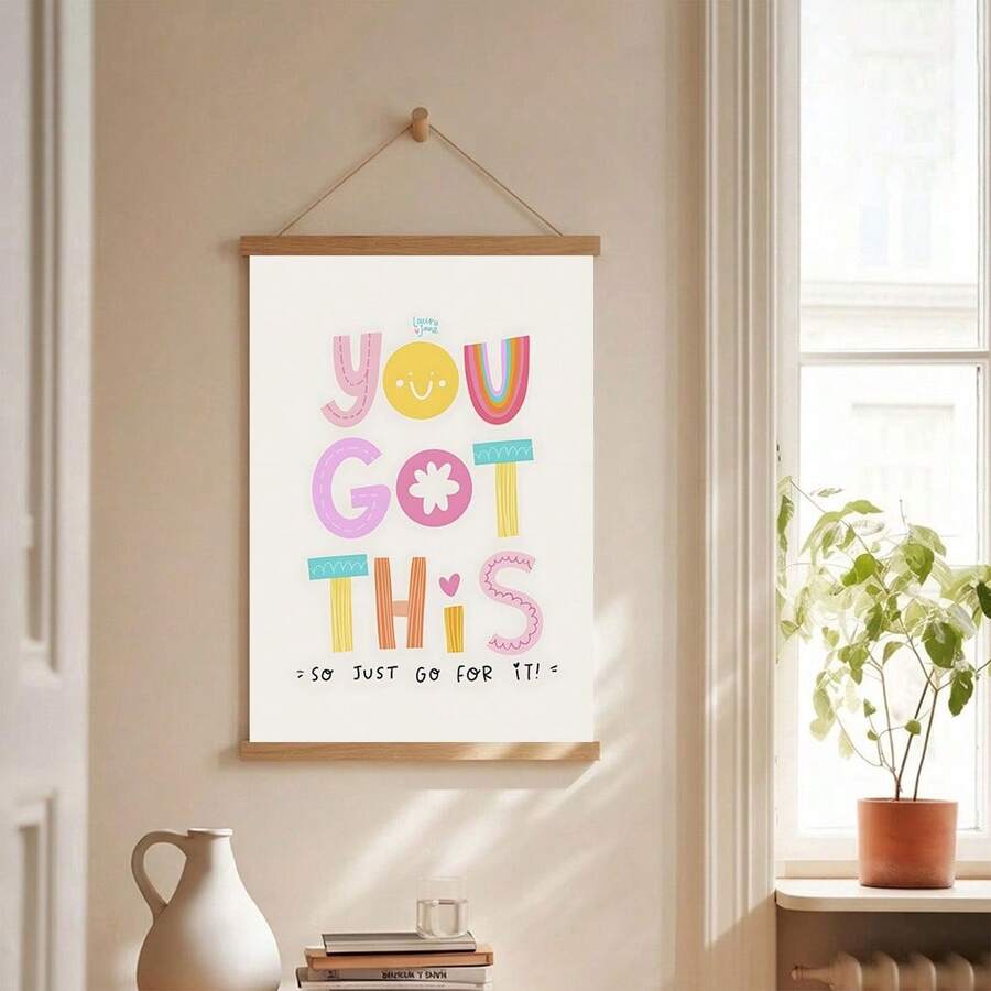 1pc You Got This Wall Art Paintings Inspirational Positive Quote Poster Cute Colorful Motivational Canvas Print Aesthetic Boho Room Decor For Kids Bedroom Nursery Office Unframed/Wooden Hanging Scroll - Multicolor - View 1
