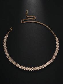 1pc Fashionable Gold Rhombus Crystal Necklace, Multi-Layer Diamond Chain Necklace For Women, Everyday Wear - Gold - View 7