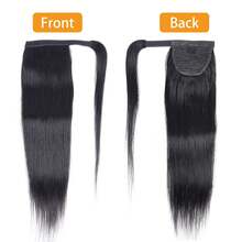 BINF 16 Inch 100% Brazilian Virgin Straight Hair Ponytail Extensions, Natural Black Color, Magic Tape Clip-In Remy Human Hair Ponytail For Women - Natural Black - View 6