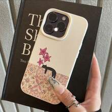 1pc TPU Material Pink Flower Brick Pattern Black Cat Phone Case Suitable For Apple 17 Pro Max/17/16 Pro Max/15/13/12/11, S20 FE/A15/S24/A55, Note 11/Note 12/Note 13 Pro, Full Coverage Anti-Drop Soft Protective Phone Cover - White - View 2