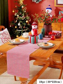 1 pieza Camino de mesa a cuadros rojos de Navidad, cuadros clásicos rojos y blancos, apropiado para mesa de comedor, gabinetes, estantes, cubre polvo, para fiestas, celebraciones, bodas, Año Nuevo, decoraciones navideñas y de Acción de Gracias - Multicolor - Ver 21