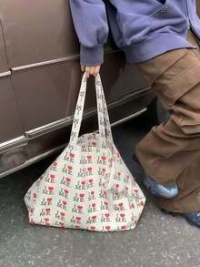 韩版通勤大容量手提包单肩包帆布包 - 米色 - 查看 2