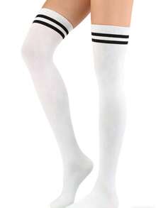 1-6 Pairs Unisex Solid Color Double Stripe Knee High Socks, Casual School Style - Multicolor - View 1