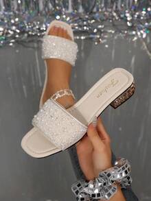 2026新款夏季时尚水晶装饰厚底女式拖鞋 - 黑色 - 查看 15