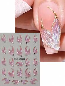 2pcs Mermaid Tail Nail Stickers, Aurora Pink Summer Nail Art Decals, Spring Wedding Design Nail Supplies, DIY Holiday Nail Art Transfer Stickers - Pink - View 3