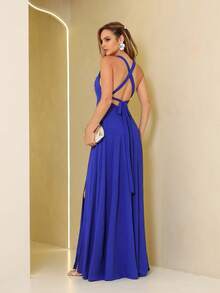 Diana MN Nana Marie Halter Neck Bridesmaid Dress - Royal Blue - View 2