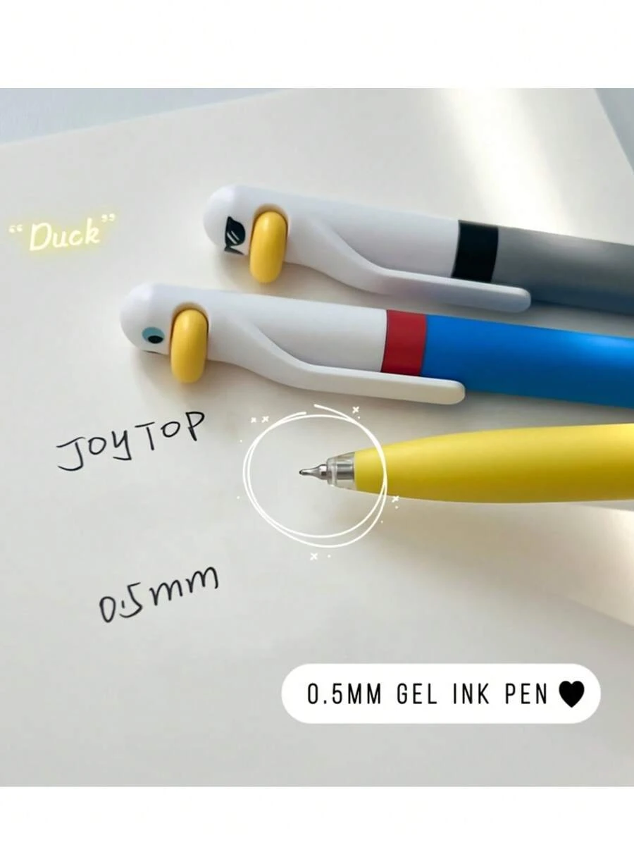 4pcs/Set Cute Duck Shaped Rotating Neutral Pens, 0.5mm Black Ink, Fun Office Signature Pens - A - View 1