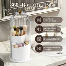 360° Rotating 3 Slots Toothbrush Holder With Sliding Lid, Dustproof Bathroom Countertop Organizer, Non-Slip Base Toothpaste & Makeup Brushes Storage Caddy, Space-Saving Vanity Counter Organizer For Bathroom Sink, Premium ABS Plastic Bathroom Organizer Caddy For Home, Dorm & Apartment, Multi-Use Countertop Storage Stand For Toothbrushes, Toothpaste Tubes, Cosmetic Brushes & Small Bathroom Accessories, Easy To Clean Sliding Lid Toothbrush Organizer, Stylish Bathroom Counter Storage Solution For Daily Use, Suitable For Family & Personal Use Bathroom Vanity Organizer - trắng - Xem 3
