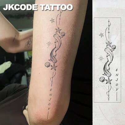 JKCODE TATTOO OCEAN MINIMAL TATTOO - Herbal Temporary Tattoo, INS Style, Cute Design, Ocean Theme Island Pattern, Sea Turtle, Starfish, Shell, Jellyfish, Summer Beach, Fashionable Accessory For Girls, Finger, Hand, Neck, Waterproof, 15-Day Lasting