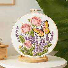1 Set Handmade Embroidery Kit, Healing Gradient Butterfly & Flower Theme Embroidery, Bedroom Desk Photography Prop, Handcraft DIY, Includes Embroidery Hoop, Tools & Instructions - Multicolor - View 8