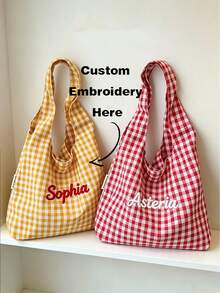 Personalized Striped Handbag, Customized Name Lightweight Tote Bag, Large Capacity Portable Shoulder Bag, Fashion Commuter Handbag, Travel Tote Bag, Stylish Striped Handbag, Suitable For Daily Use, Shopping, Work And Travel - Multicolor - View 1