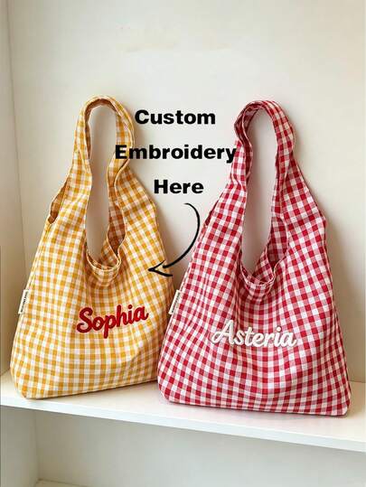 Personalized Striped Handbag, Customized Name Lightweight Tote Bag, Large Capacity Portable Shoulder Bag, Fashion Commuter Handbag, Travel Tote Bag, Stylish Striped Handbag, Suitable For Daily Use, Shopping, Work And Travel