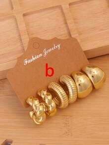 Bộ 6-18 bông tai chất liệu CCB mạ vàng hình chữ C phóng đại, kiểu dáng tối giản thanh lịch. - Vàng - Xem 4