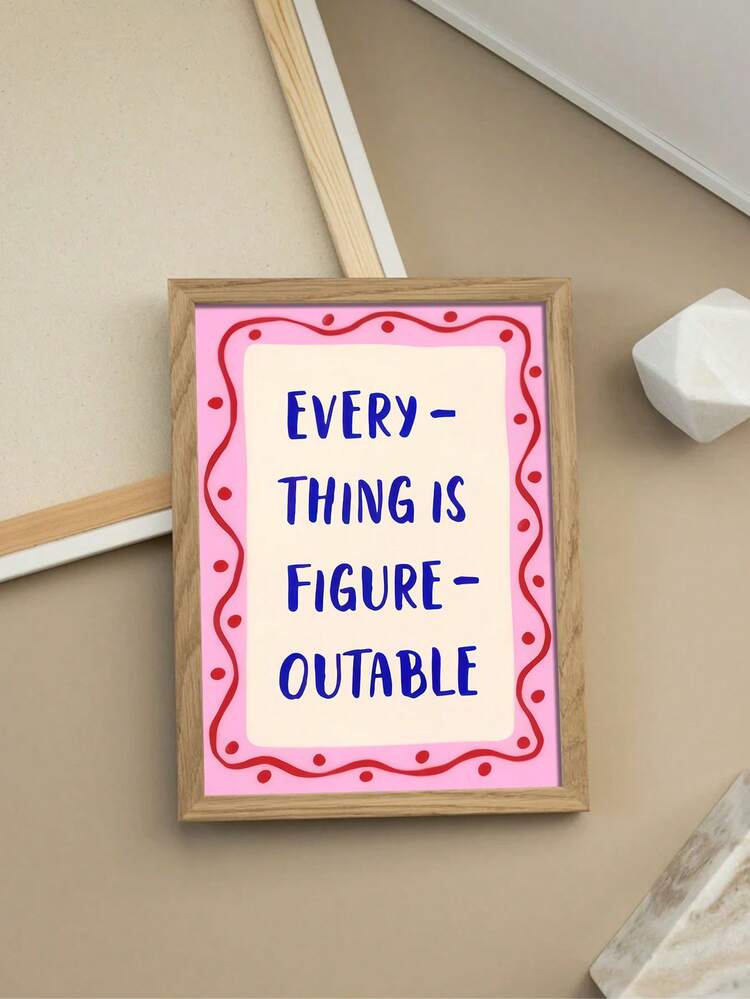 1pc "Everything Can Be Solved" Inspirational Wall Art, Pink Polka Dot Framed Funny English Typography Poster, Suitable For Bedroom, Office Desk, Rental Home, Cafe Wall Decor, No Frame Needed - Multicolor - View 4