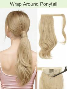 16 Inch Wrap Around Ponytail Hair Extensions For Women, Curly Wavy Synthetic Clip In Ponytail Hairpiece, Multi-Layered Natural Look Fake Hair With Combs, Soft & Lightweight - Multicolor - View 2