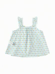 Balabala Áo tank top mùa hè cho bé gái 2026, chất liệu cotton mềm mại, kiểu dáng dễ thương, nhẹ và thoáng khí, thích hợp mặc hàng ngày. - tông màu trắng xanh - Xem 5