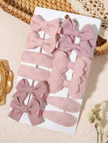 12pcs 2026 Bow & Heart Shaped Waffle Knit Hair Clips, Gentle Style Hair Accessories - Mixed color - View 13