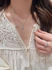 Dây chuyền hình que kem có họa tiết, dây chuyền choker hình học tối giản dành cho nữ. - Bạc - Xem 5