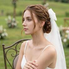 1件简约优雅蝴蝶面纱，浪漫新娘婚礼配饰 - 彩色 - 查看 3