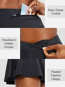 Pleated Tennis Skirt For Women With 4 Pockets Women's High Waisted Athletic Golf Skorts Skirts For Running Casual, Lightweight Athletic Golf Skorts Skirts - màu đen - Xem 3
