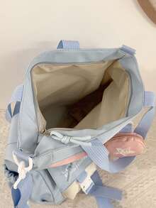 Fashion Color Block Tote Bag, Large Capacity Shoulder Crossbody Bag, Zipper Closure, Versatile For Shopping, Fits Phone, Wallet, Suitable For Stylish Middle-Aged & Young Women - Baby Blue - View 7